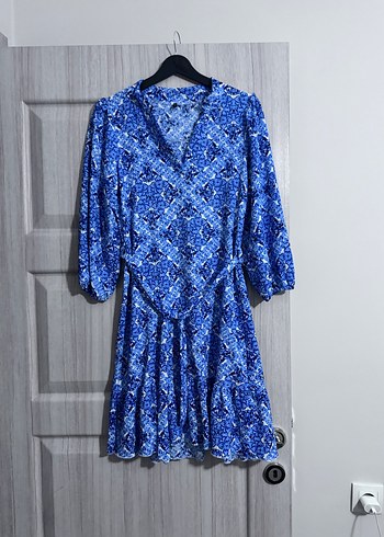 Mavi Bohem Uzun Kollu Midi Elbise - Görsel 2