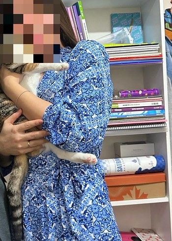 Mavi Bohem Uzun Kollu Midi Elbise - Görsel 5