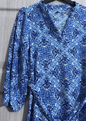 Mavi Bohem Uzun Kollu Midi Elbise - Görsel 4