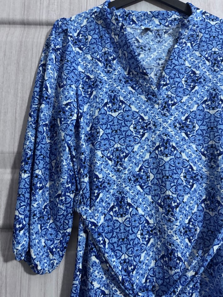 Mavi Bohem Uzun Kollu Midi Elbise - Görsel 4