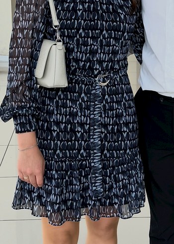 Uzun Kollu, Fırfırlı Mini Kadın Elbise - Görsel 5