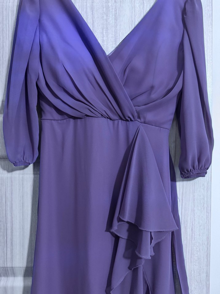 Mor Drapeli Uzun Kadın Elbise - Görsel 3