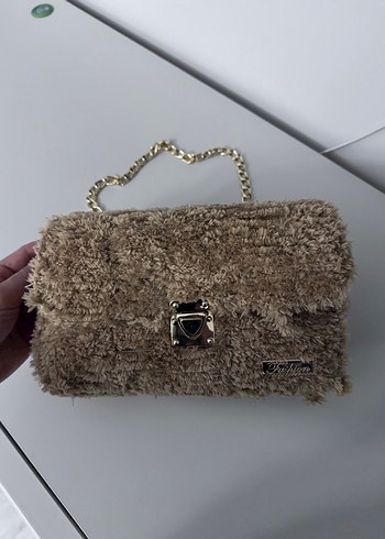 Gri Tüylü Örgü Kadın Çanta - Görsel 3