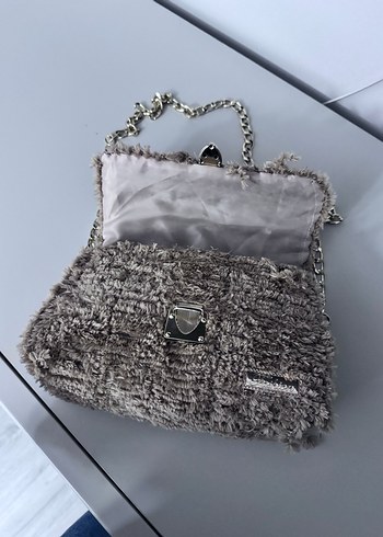 Gri Tüylü Örgü Kadın Çanta - Görsel 4