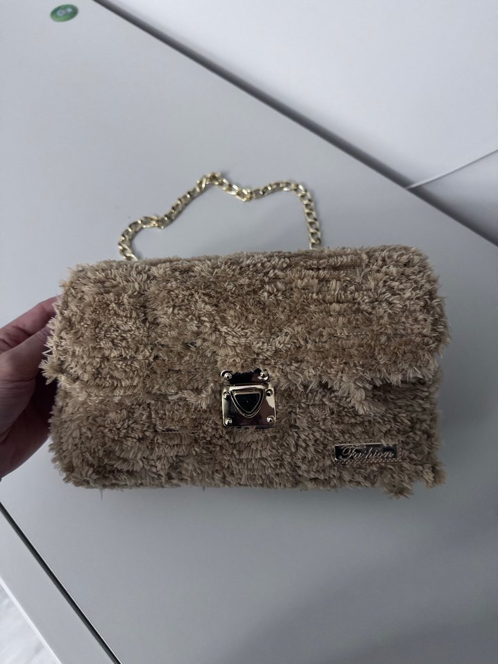 Gri Tüylü Örgü Kadın Çanta - Görsel 3