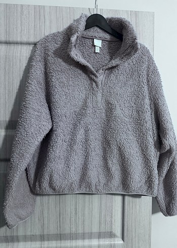 Mor Peluş Yüksek Yakalı Kadın Sweatshirt - Görsel 4