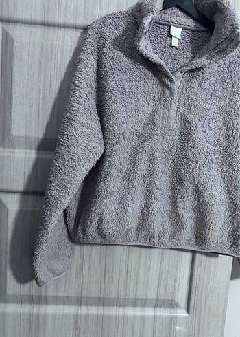 Mor Peluş Yüksek Yakalı Kadın Sweatshirt - Görsel 3
