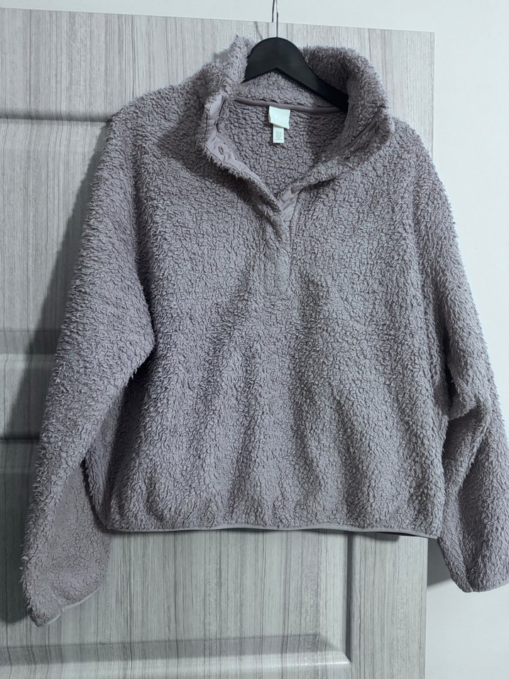 Mor Peluş Yüksek Yakalı Kadın Sweatshirt - Görsel 4