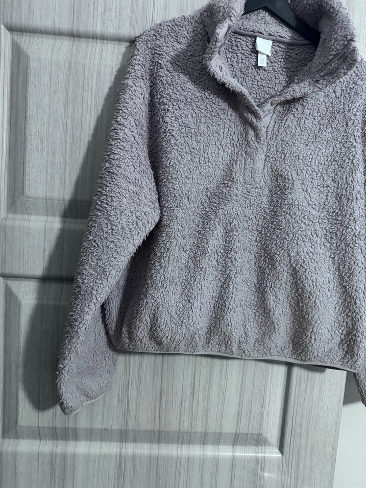 Mor Peluş Yüksek Yakalı Kadın Sweatshirt - Görsel 3