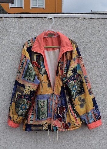 Vintage Desenli Oversize Bomber Ceket XL ????