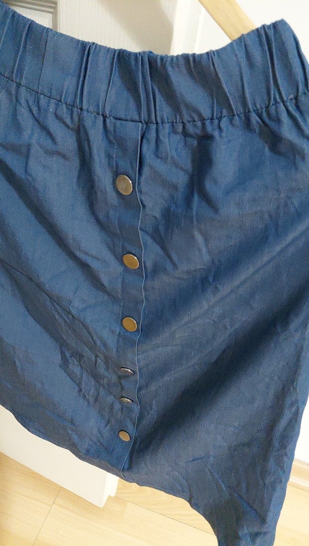 Düğmeli Mavi Midi Keten Etek - Görsel 2