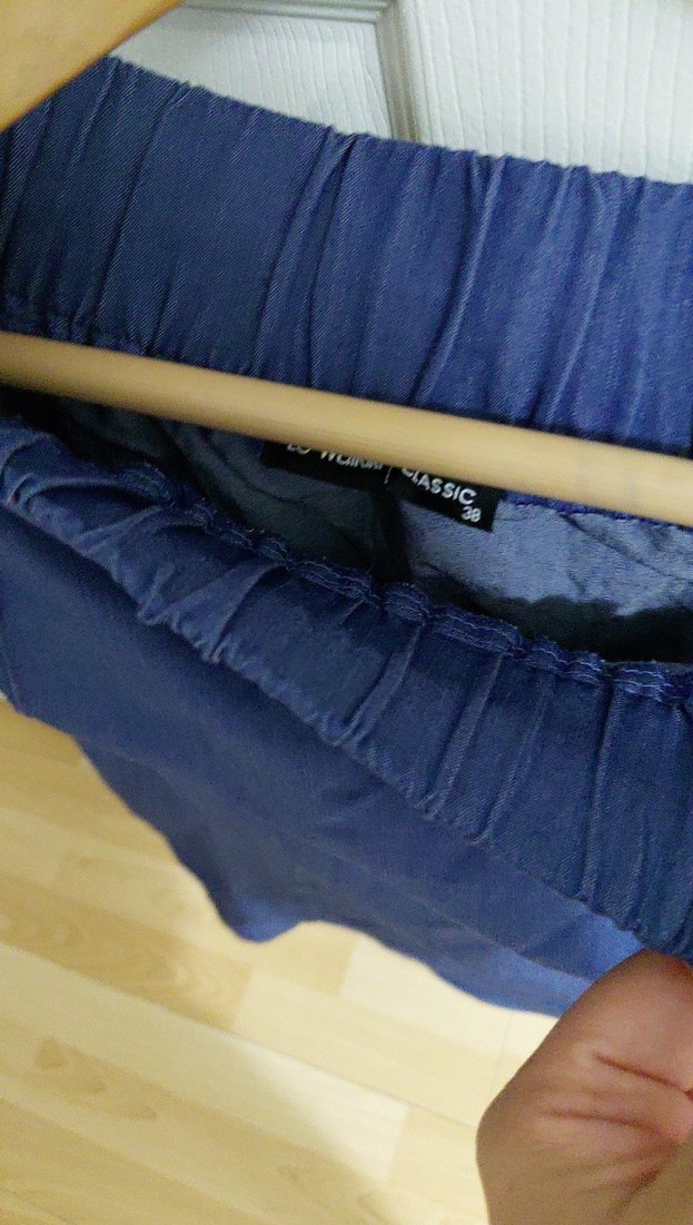 Düğmeli Mavi Midi Keten Etek - Görsel 3