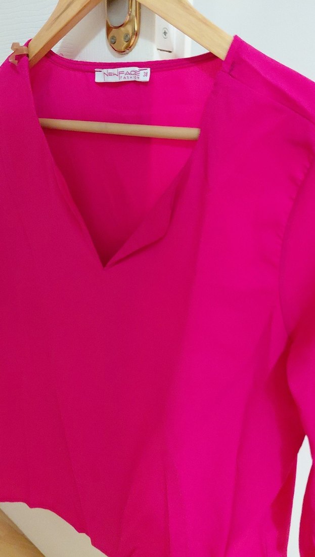 Pembe V Yaka Kadın Bluz - Görsel 2