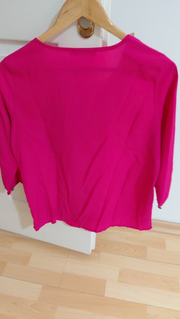 Pembe V Yaka Kadın Bluz - Görsel 4