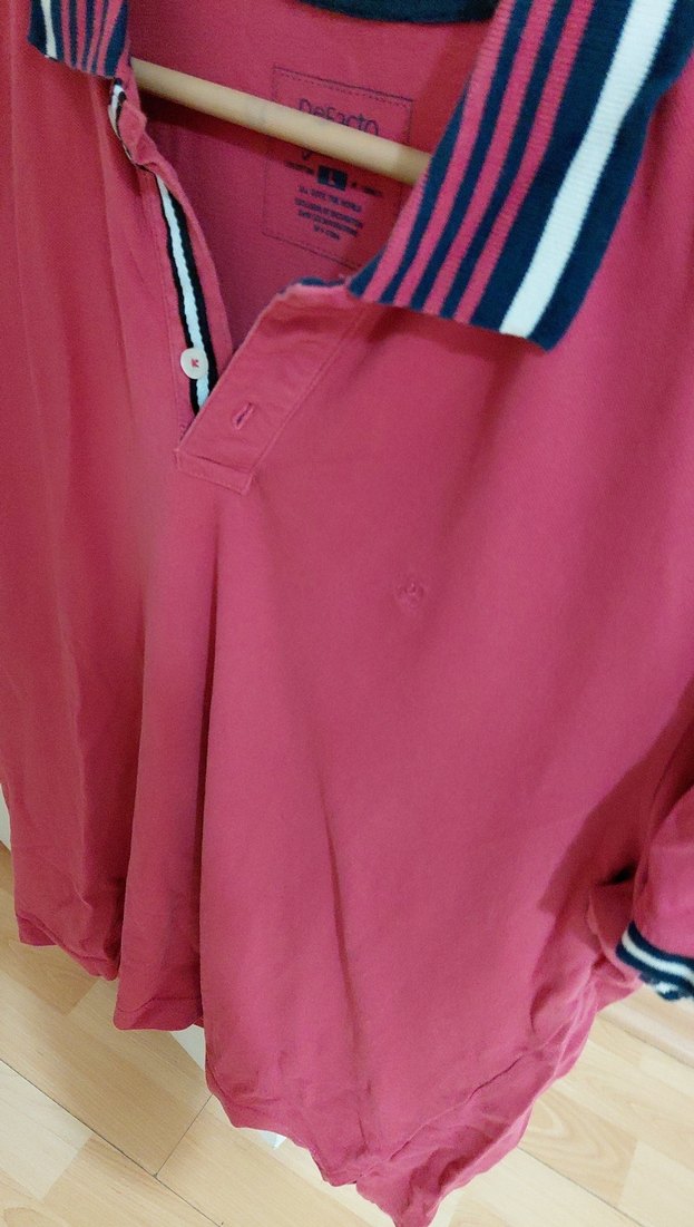 Pembe Erkek Polo Tişört, Kısa Kollu, Salaş Kesim - Görsel 2