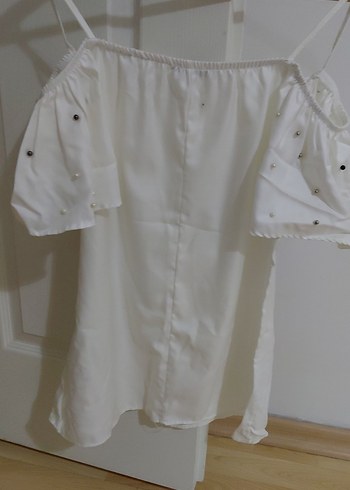 Düğmeli Beyaz Straplez Mini Bluz - Görsel 3