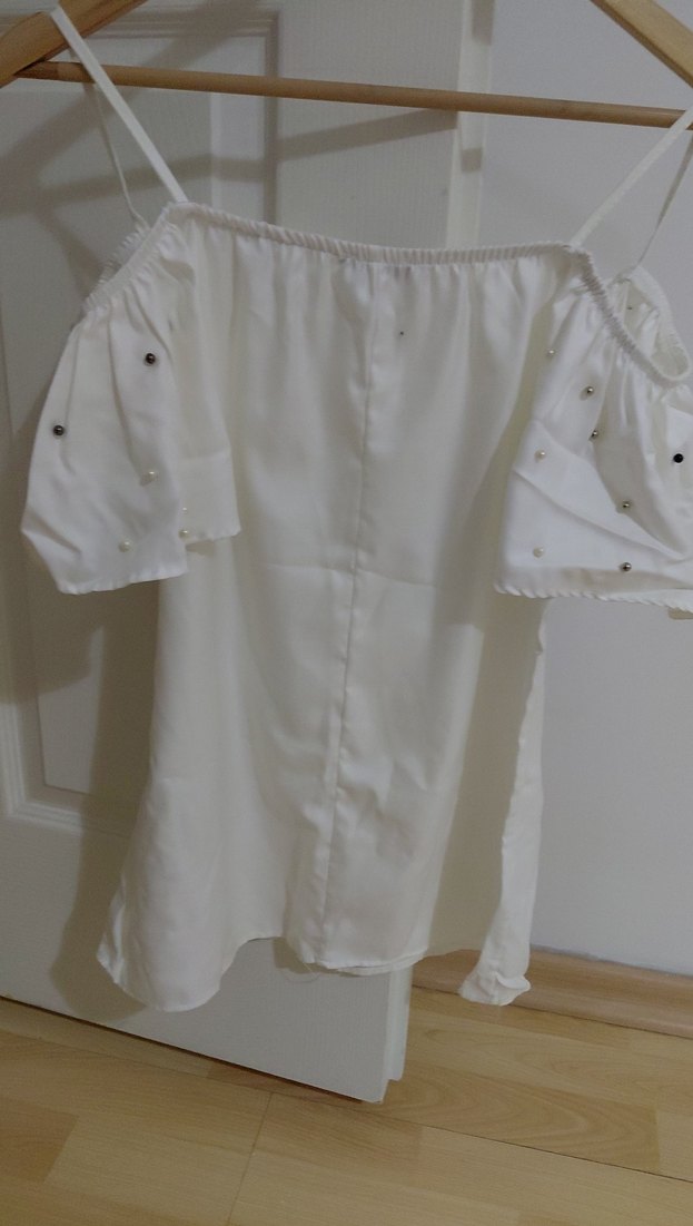 Düğmeli Beyaz Straplez Mini Bluz - Görsel 3