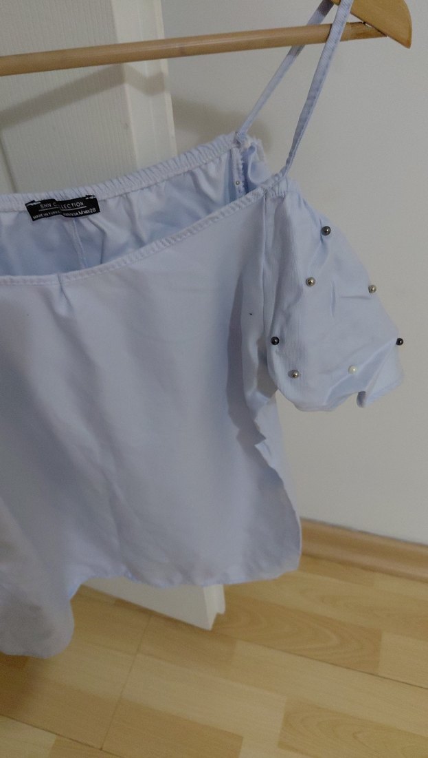 Düğmeli Viskon Beyaz Kadın Bluz - Görsel 3