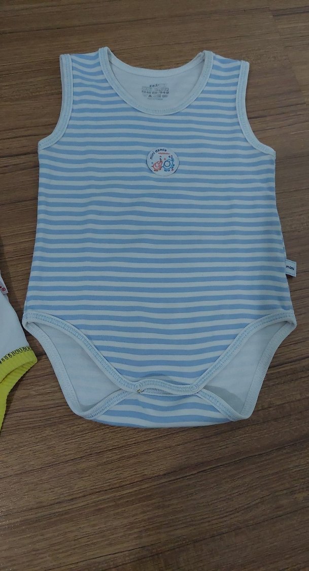 Mavi Pamuklu Erkek Bebek Kolsuz Body - Görsel 5