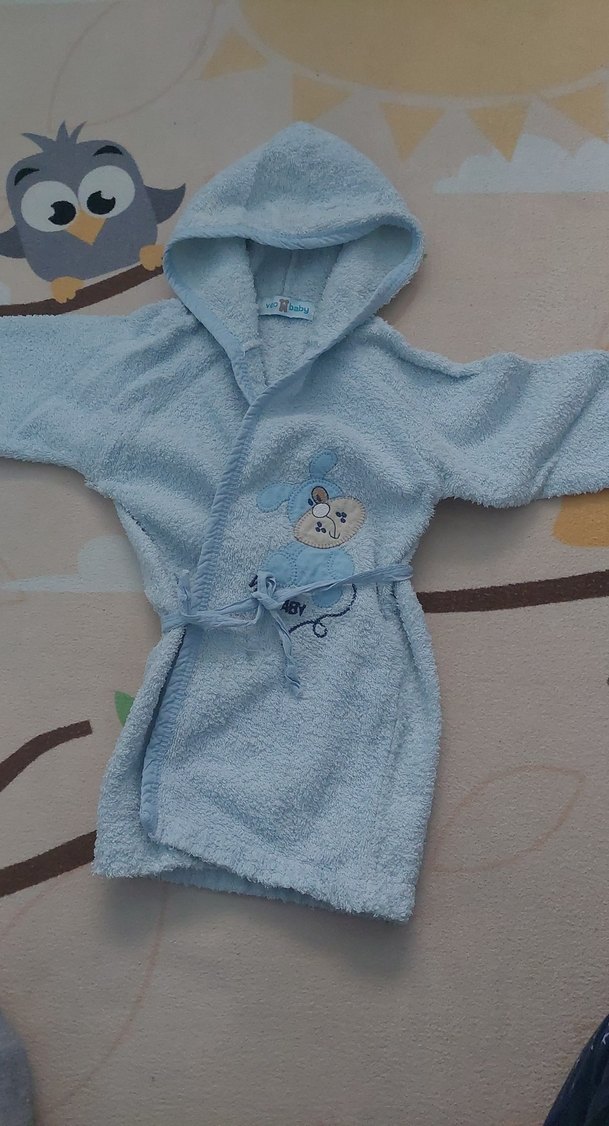 Nakışlı Mavi Erkek Çocuk Bornoz - Görsel 2