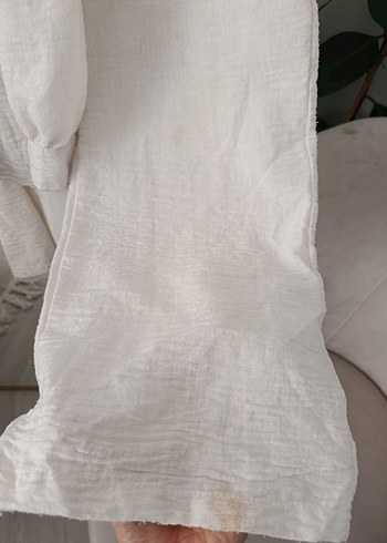 Düğmeli krem muslin kumaş takim - Görsel 7