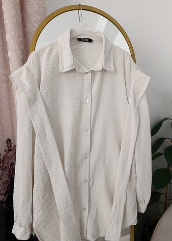 Düğmeli krem muslin kumaş takim - Görsel 4