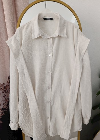 Düğmeli krem muslin kumaş takim - Görsel 3