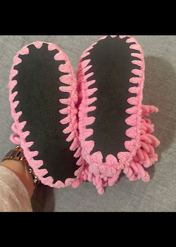 Kızlar için Pembe Örgü Yün Ev Terliği - Görsel 3