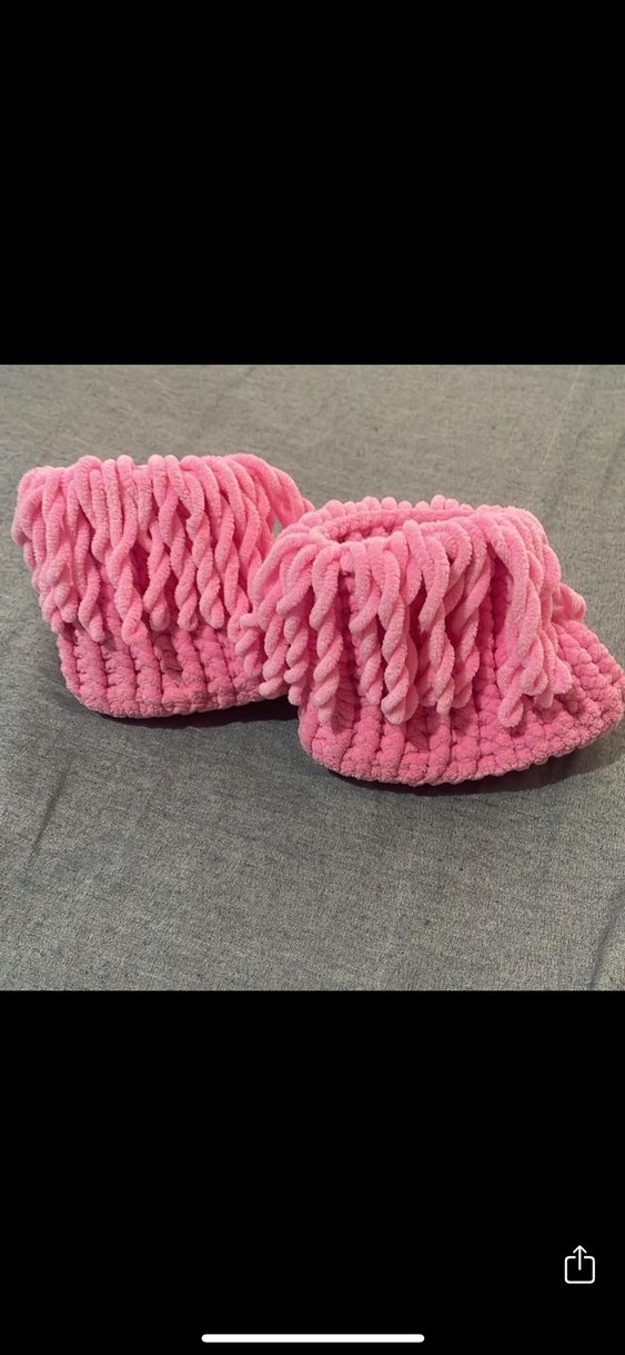 Kızlar için Pembe Örgü Yün Ev Terliği - Görsel 4