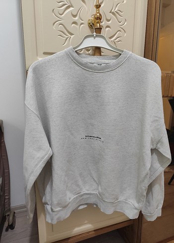 Mavi Minimal Gri Bisiklet Yaka Sweatshirt