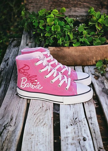 Pembe Barbie Baskılı Yüksek Top Kadın Spor Ayakkabı - Görsel 2