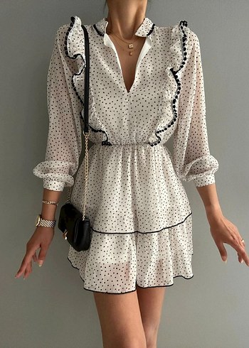 Puantiye Desenli mini elbise