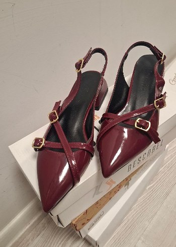 37 Beden bordo Renk Bordo Deri Stiletto Kadın Ayakkabı