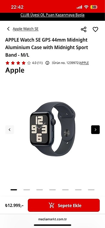 Apple Watch SE 2. Nesil 44 midnight