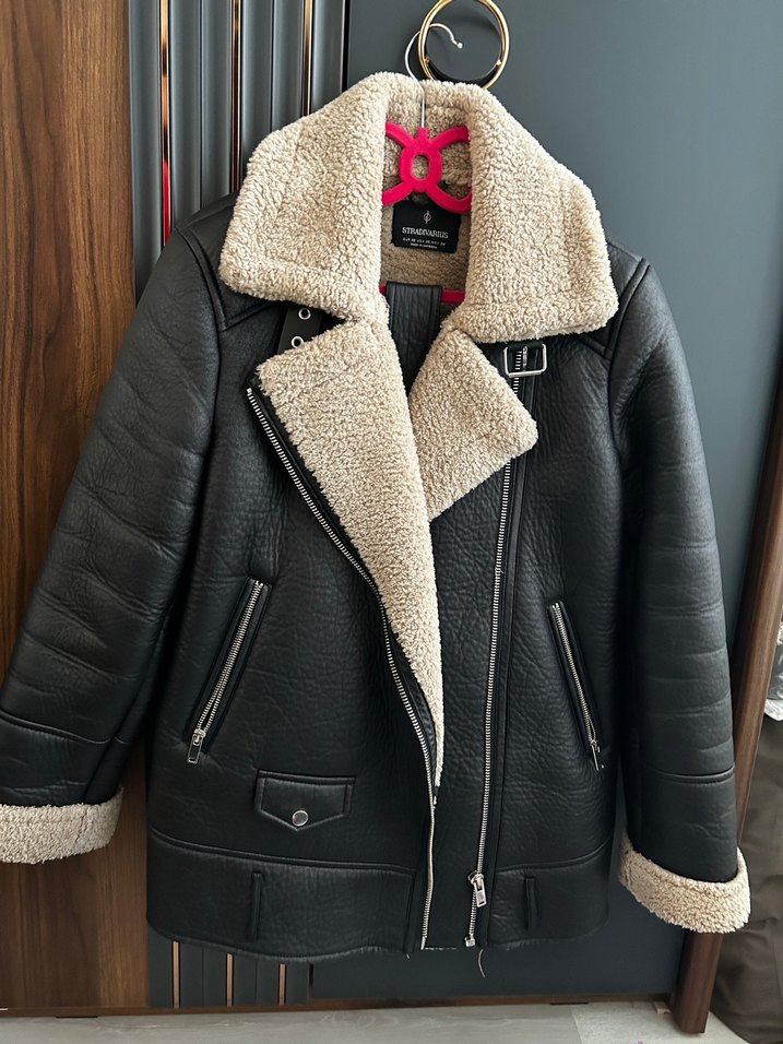 Kahverengi Kürklü Deri Biker Ceket - Görsel 3