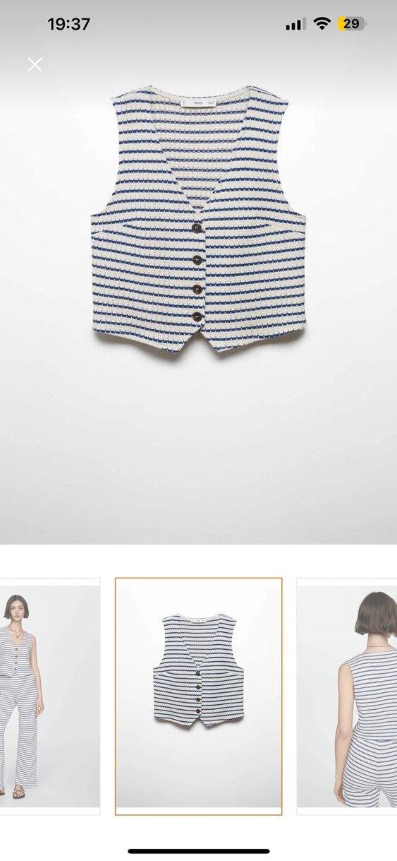 Mavi Çizgili V Yaka Kolsuz Mini Yelek - Görsel 2