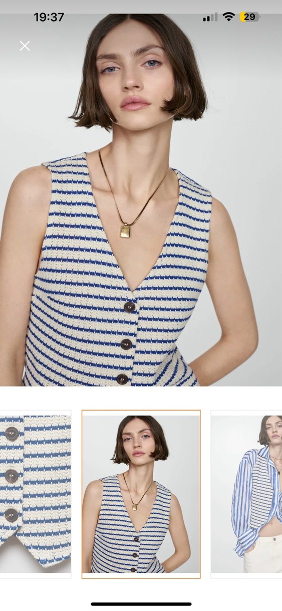 Mavi Çizgili V Yaka Kolsuz Mini Yelek - Görsel 3