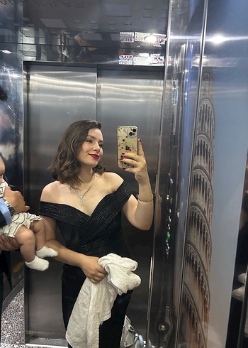 Siyah Drapeli Uzun Abiye Elbise - Görsel 4