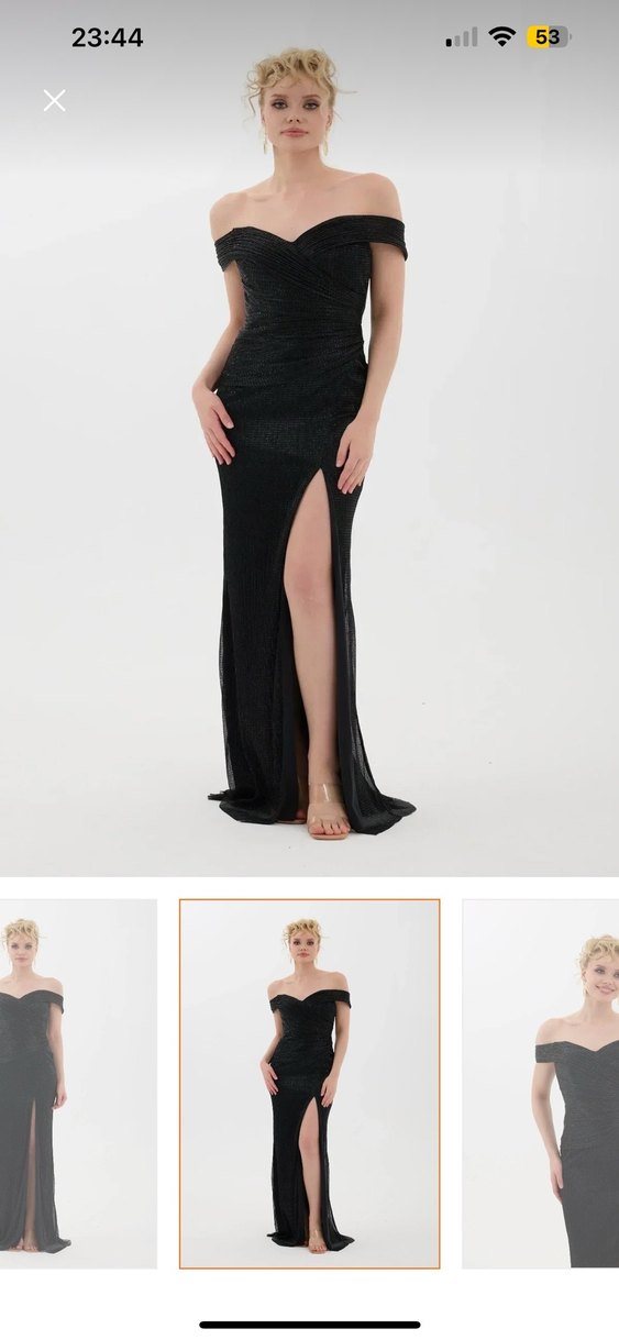 Siyah Drapeli Uzun Abiye Elbise - Görsel 2