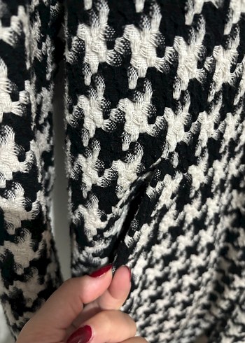 Kazayağı Desen Cepli Düğmeli Midi Kadın Kaban - Görsel 6