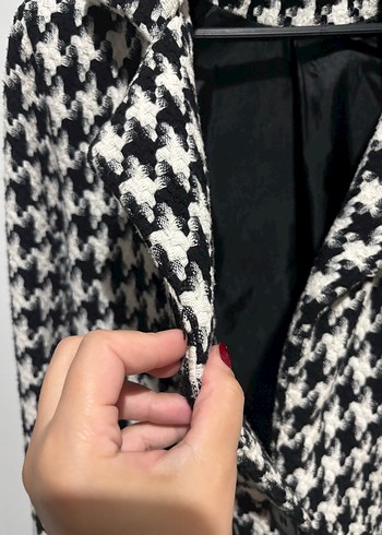 Kazayağı Desen Cepli Düğmeli Midi Kadın Kaban - Görsel 7