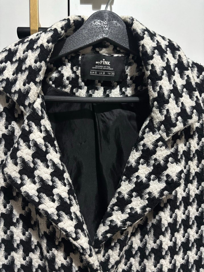 Kazayağı Desen Cepli Düğmeli Midi Kadın Kaban - Görsel 5