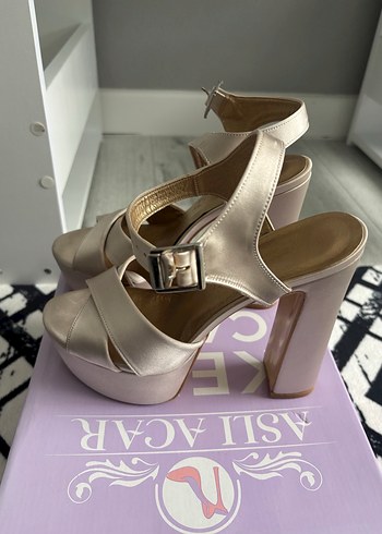 Ten Rengi Saten Platform Topuklu Kadın Abiye Ayakkabı - Görsel 6