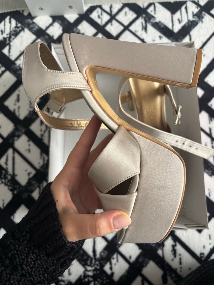 Ten Rengi Saten Platform Topuklu Kadın Abiye Ayakkabı - Görsel 2