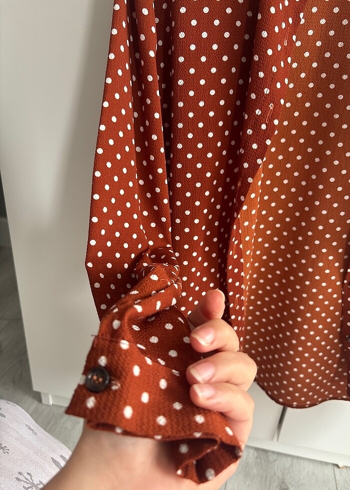 Benekli Kiremit Rengi Gömlek - Görsel 3