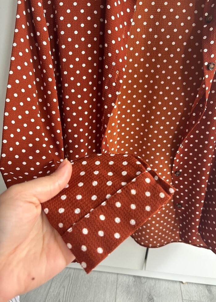 Benekli Kiremit Rengi Gömlek - Görsel 2