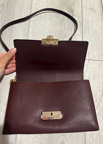 Bordo Deri Kadın Çanta Tokalı Modern Klasik - Görsel 3