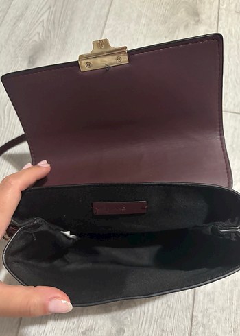 Bordo Deri Kadın Çanta Tokalı Modern Klasik - Görsel 4