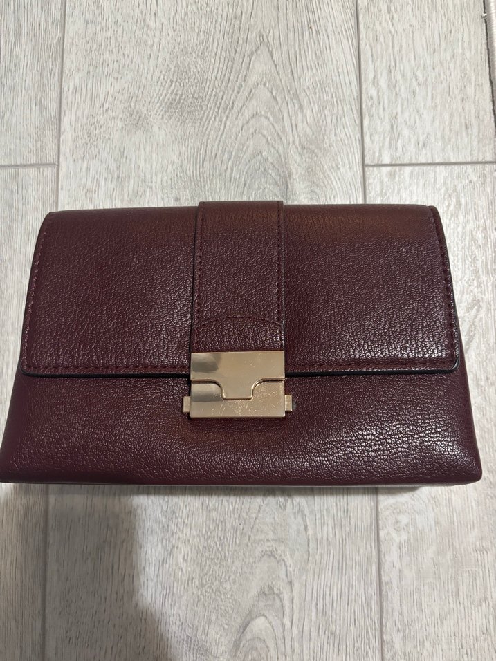 Bordo Deri Kadın Çanta Tokalı Modern Klasik - Görsel 2