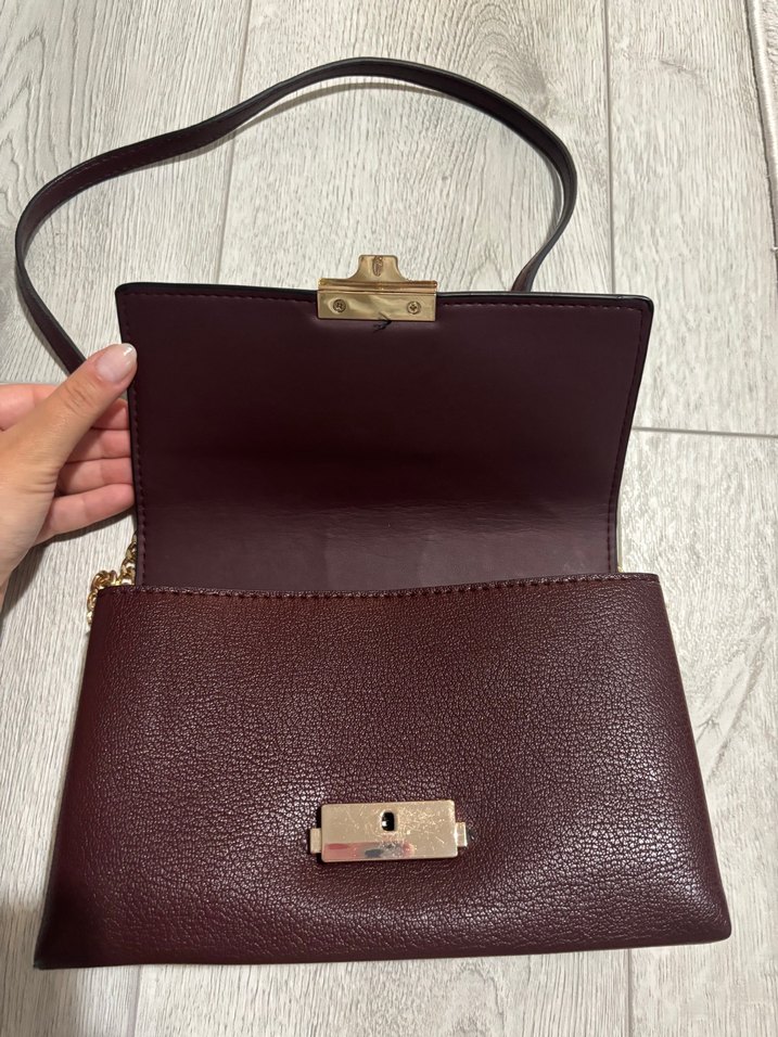 Bordo Deri Kadın Çanta Tokalı Modern Klasik - Görsel 3